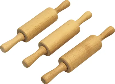 Produktbild von GLUECKSSHOP® Holz-Teigroller für Kinder, 21,5 cm, feste Achse, kleine Griffe für Kinderhände, einfaches Ausrollen, Back-Spaß mit dem Mini-Teigroller, EU Produkt – nachhaltig (3 Stück)