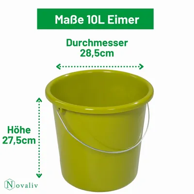 Immagine prodotto di Novaliv 2 pezzi secchio 10L verde con bilancia - Secchio per pulizia 10 litri ⌀ 28,5 cm Pratico tuttofare con bilancia per la casa e il giardino ideale come secchio per la casa, secchio per l'acqua, secchio per mocio, secchio