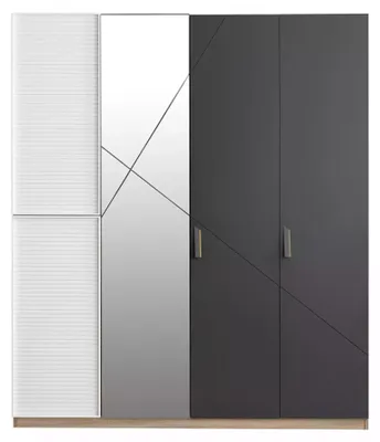 Produktbild von Kleiderschrank 4 Türen Moden Schrank Holz Grau Spiegel Kinderzimmer