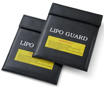 Produktbild von 2 feuer- und explosionsgeschützte LiPo-Beutel zur Aufbewahrung und zum Laden von LiPo-Akkus