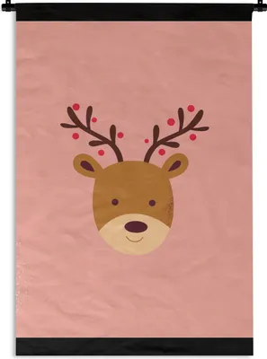Produktbild von MuchoWow® Wandteppich Wandbehang Rentier - Weihnachten - Rosa - Winter 120x180 cm Tapisserie Dekoration Wandtuch - Schlafzimmer - Dekorationen für das Haus
