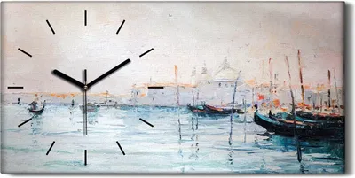 Produktbild von Leinwand Wanduhr Wandkunst Uhr Geräuschlos 60x30 Gemälde See Hafen Boote Kunst - schwarze Hände