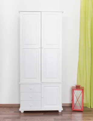 Produktbild von Schrank Kiefer massiv Vollholz weiß lackiert Junco 40 - Abmessung 195 x 84 x 42 cm