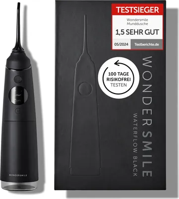 Produktbild von Wondersmile Munddusche Waterflow - SmoothFlow-Technologie für optimale Zahn- & Zahnfleischpflege (All Black)  - 100 Tage risikofrei testen