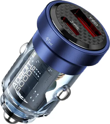 Produktbild von AdroitGoods USB Autoladegerät für Mobiltelefone - Dual USB - Schnellladegerät - Typ C - 45W - Blau