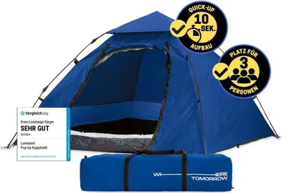 Produktbild von Where Tomorrow Pop Up Kuppelzelt Wurfzelt - 2-3 Personen - 215 x 195 x 120 cm - Grau