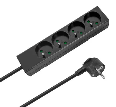 Zdjęcie produktu dla Rebel URZ3060-1.5. Przedłużacz, 4 gniazda, bez wyłącznika, 1,5 m, czarny
