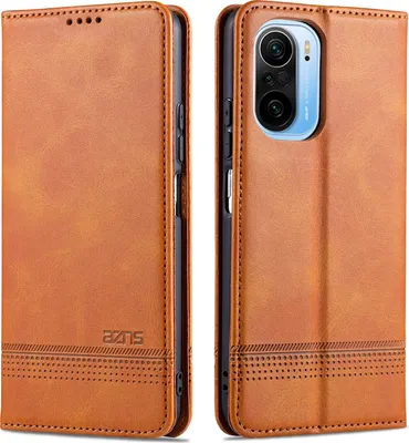 Image de LaimTop Housse en cuir pour Xiaomi Poco F3, étui à rabat Portefeuille Fermeture magnétique Support Housse de protection pour Xiaomi Poco F3 Marron