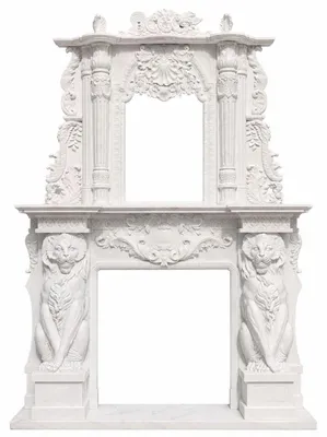 Image de Casa Padrino : Cheminée en marbre de style baroque, finition blanche, dimensions 300 x 430 cm. Mobilier de salon et d'hôtel de luxe, style baroque