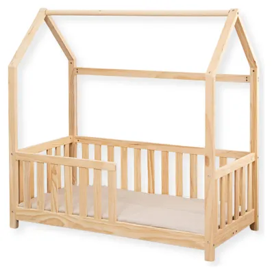 Produktbild von Buxibo Kleinkinderbett mit Matratze – Kleinkinderbett aus Holz – Hausbett – 60x120 cm