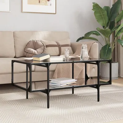 Immagine prodotto di Maison Exclusive - Tavolino da caffè con piano in vetro, nero, 98,5x50x45 cm, struttura in acciaio
