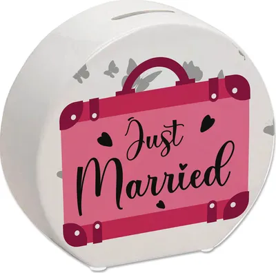 Produktbild von Just married Hochzeit Spardose mit pinkem Koffer