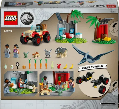 Obrázek produktu pro Stavebnice LEGO Jurský svět Záchranné centrum pro mláďata dinosaurů, sada s malými figurkami dinosaurů včetně Triceratopse, Ankylosaura a Velociraptora, dárek pro kluky a holky od 4 let 76963