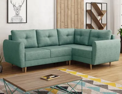 Produktbild von Easy4You Minze Ecksofa Manstad in L-Form 234x90x160 cm mit Schlaffunktion und Bettzeugbehälter - Schlafsofa mit Bettkasten und Holzfüße - Eckcouch Rechts mit Stauraum - Stoff: Lux 29