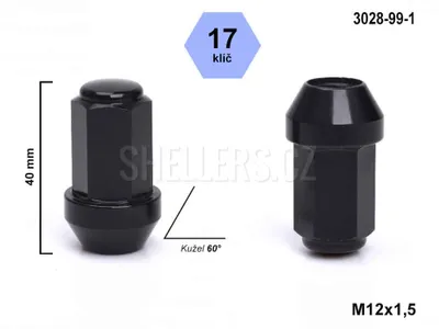 Obrázok produktu pre Matica kolesa M12x1,5 s kužeľom, ľahká, kľúč 17 (3028-99-1), čierna, výška 40 mm