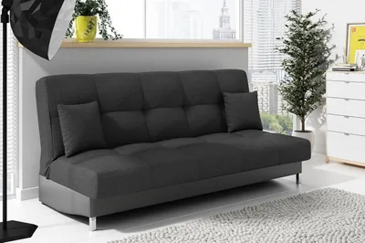Produktbild von LIKMA Schlafsofa 3 Sitzer ausziehbar Dunkelgrau + Grau Kunstleder 195x91x85 cm mit Bettkasten & Schlaffunktion ohne Armlehnen