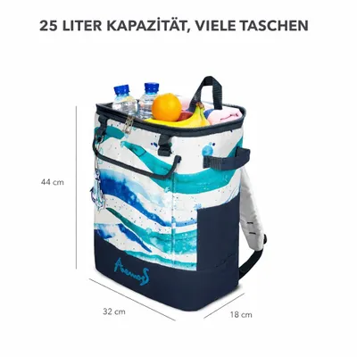 Produktbild von Anemoss Marine Collection Waves Kühlrucksack, isolierte Transporttasche für heiße & kalte Lebensmittel, Thermo Lunchbox, große Kühlbox für Outdoor, Strand, Picknick, Camping, 25L