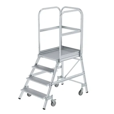 Produktbild von MUNK Podestleiter fahrbar Aluminium geriffelt 4 Stufen