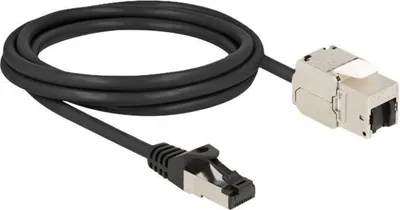 Imagen del producto de Cable Delock con conector RJ45 a módulo Keystone RJ45 hembra, categoría 6A, 2 metros, color