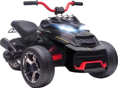 Image de AIYAPLAY Quad électrique enfants 12V, design tricycle inversé, voiture électrique enfants 2 moteurs, lecteur MP3, klaxon, 2 vitesses, phares LED, cadeau pour garçons et filles âgés de 3 à 8 ans, noir