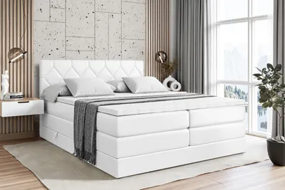Produktbild von ALTDECOR Boxspringbett mit 2 Matratzen und Topper - 140x200 cm - CATOR KING - Weiß Kunstleder - Polsterbett mit, H3- und H4- Matratzen, Bettkasten und Lattenrost, Bett mit Stauraum