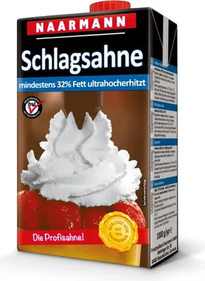 Zdjęcie produktu dla Śmietanka do ubijania Naarmann z cukrem 32% – opakowanie z zakrętką (1 litr)
