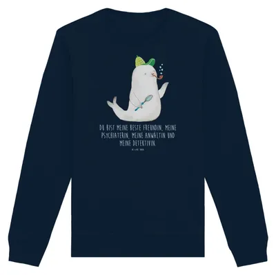 Produktbild von Mr. & Mrs. Panda Baumwoll Sweatshirt Robbe Sherlock Größe L - French Navy - Geschenk, Pullover, Sweater, Nachhaltiger, Lustige Sprüche, Pulli