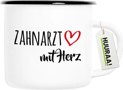 Produktbild von Huuraa Emaille Tasse Zahnarzt mit Herz 300ml Vintage Campingbecher Geschenkidee