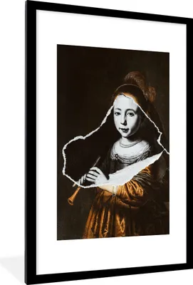 Produktbild von MuchoWow® Gerahmtes Poster Elizabeth Mirror - Schwarz - Weiß - Gold 60x90 cm - Poster mit Schwarzem Bilderrahmen Wandposter Rahmen Foto Bilder - Dekoration - Wandposter Wohnzimmer - Hochwertig