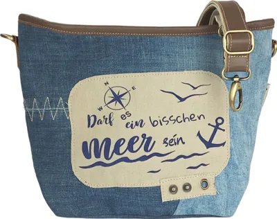 Produktbild von Sunsa Damen Tasche Umhängetasche. kleine Canvas Bag mit Recycelte Jeans und Leder. Maritim Design