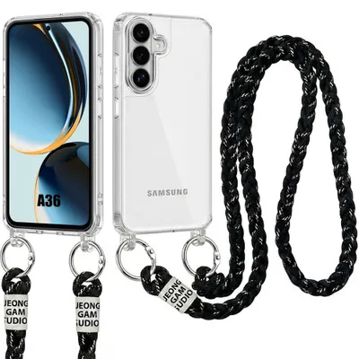 Image de Coque pour Samsung Galasy A36 5G, Protection Rigide Antichoc avec Bandoulière Noire
