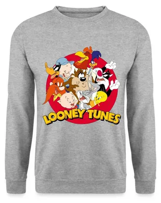 Produktbild von Spreadshirt Looney Tunes Bugs Bunny Logo Gruppenbild Uni Pullover, M, Weißgrau meliert