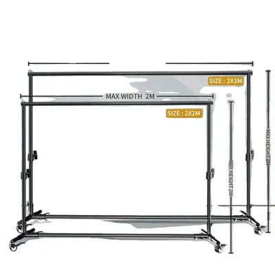 Obrázek produktu pro Stojan na fotografické pozadí, nastavitelná velikost 2x2M a 2x3M, robustní kovová konstrukce, mobilní s kolečky, pouze stojan na pozadí, 200x300cm