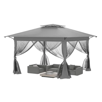 Produktbild von XMTECH Gartenpavillon, 3x3m Pop Up Pavillon 4x4m Dach, UV-Schutz, windfest, höhenverstellbar, 210D Oxford-Gewebe, Grau