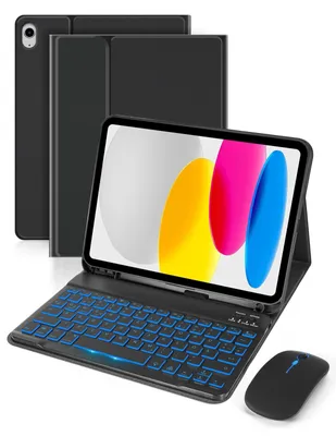 Produktbild von Tastaturhülle für A16 11 2025 A3354 A3355 A3356 10 2022 A2696 A2757 A2777 kabellose Bluetooth Tastatur Hülle Deutsches Layout 10 Gen mit Maus Schwarz