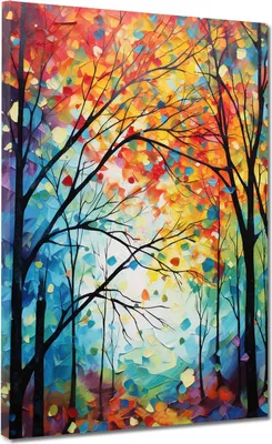 Produktbild von Abstrakt Bäume im Herbst Paint Leinwandbild Wandbild Kunstdruck XL Wanddeko: 90x120x4cm