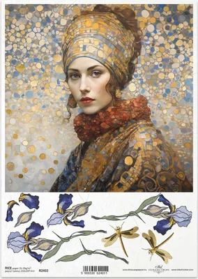Immagine prodotto di ITD Carta di riso Decoupage Artigianato Carta Tovagliolo Tecnica-R2402 Mosaico Donna Fiori di Iris - Ispirato a Klimt