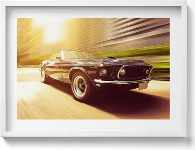 Produktbild von Oldtimer auf dem Weg– Wandbild mit Rahmen – Gerahmtes Bild  – Wanddekoration – 70x50 cm –  Schwarz Rahmen