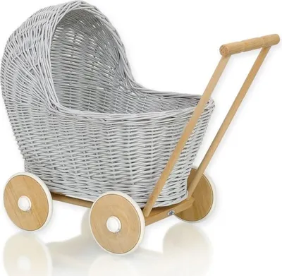 Produktbild von Puppenwagen aus Korbgeflecht – Spielzeugauto aus Korbgeflecht – handgefertigt und sicher für Kinder