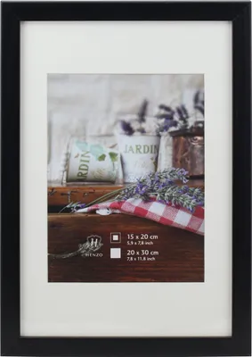 A framed picture of lavender and a red and white checkered cloth.