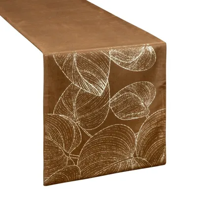 Image de Eurofirany 390132, Rectangulaire, Marron, Polyester, Nappe à rayures, Motifs floraux, 35 x 220 cm