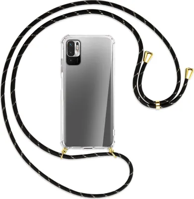 Produktbild von Handykette Backcover-Schutzhülle mit Band (Metall goldfarben) für Xiaomi Redmi Note 10 5G - schwarz/gold