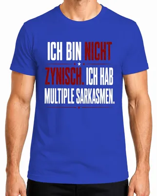 Productafbeelding van Ik ben niet cynisch. Heren T-shirt met de tekst "Multiple Statement Sarkasmus Ironie", blauw, maat XL