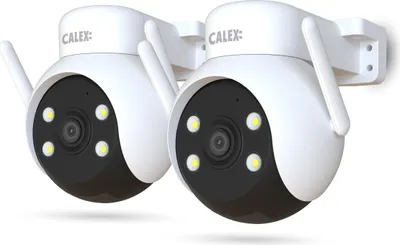 Produktbild von Calex Smart Security PTZ-Außenkamera, 2K, WLAN & 2-Wege-Audio, Weiß, 2er Pack