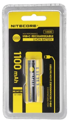Productafbeelding van Li-Ion batterij 14500, type NL1411R, 3,6V, 1100mAh, met USB-C oplaadpoort, 50,3 x 14,5mm