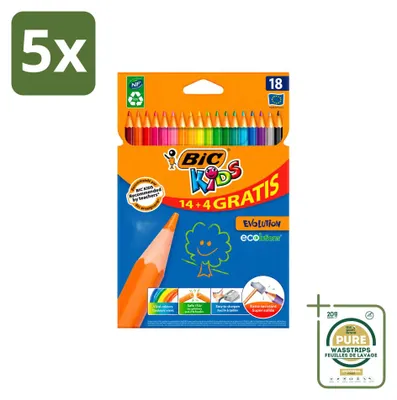 Productafbeelding van 5 x BIC Kids Evolution kleurpotloden - 18 verschillende kleuren - Voordeelverpakking - 5 stuks