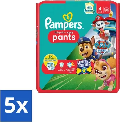 Image de Pampers – Couches-culottes – Couches sèches pour bébés Paw Patrol taille 4 – 25 couches – Pack économique – 5 pièces