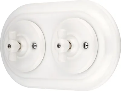 Image de Interrupteur encastré porcelaine Retro Rotary, double, tout-en-un, SET série PR1 blanc