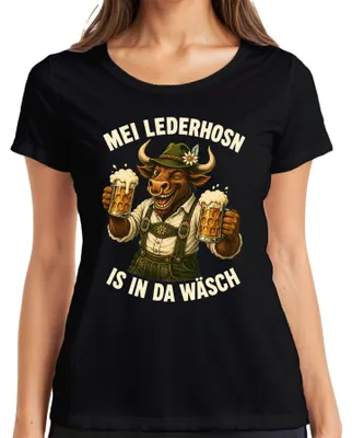 Obrázek produktu pro Mei Lederhosn – Tričko s motivem býka, pánské/dámské, kožená sukně, černá barva, velikost XXL