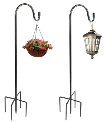 Image de Crochets de jardin Schäferhaken, 120 cm, en métal, lot de 2, avec base à 5 broches, inoxydables